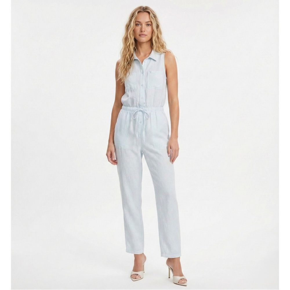 Bella Dahl Pocket Jumpsuit L NWT Light Blue Linen Blend Coastal Chic Sleeveless